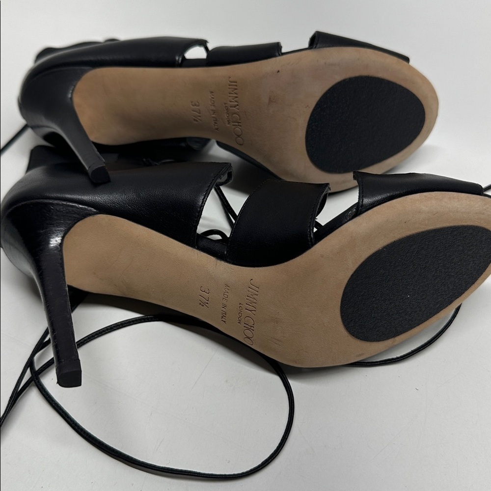 Jimmy Choo Heels Caged Lace Up Open Toe High Heeled Shoes Leather Black Size 7.5 - Picture 9 of 11
